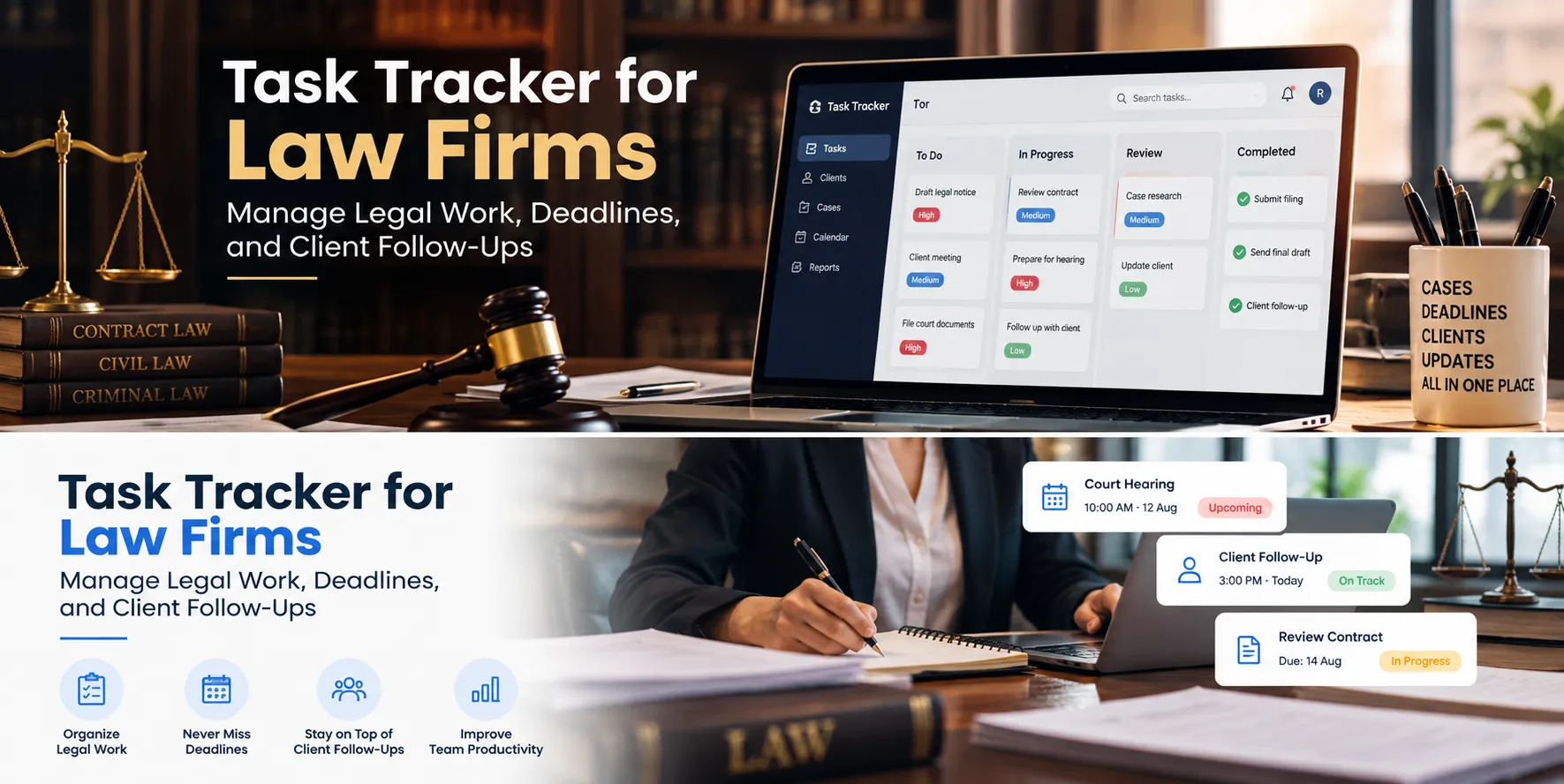 Task Tracker for Law Firms: Manage Legal Work, Deadlines and Client Follow-Ups
