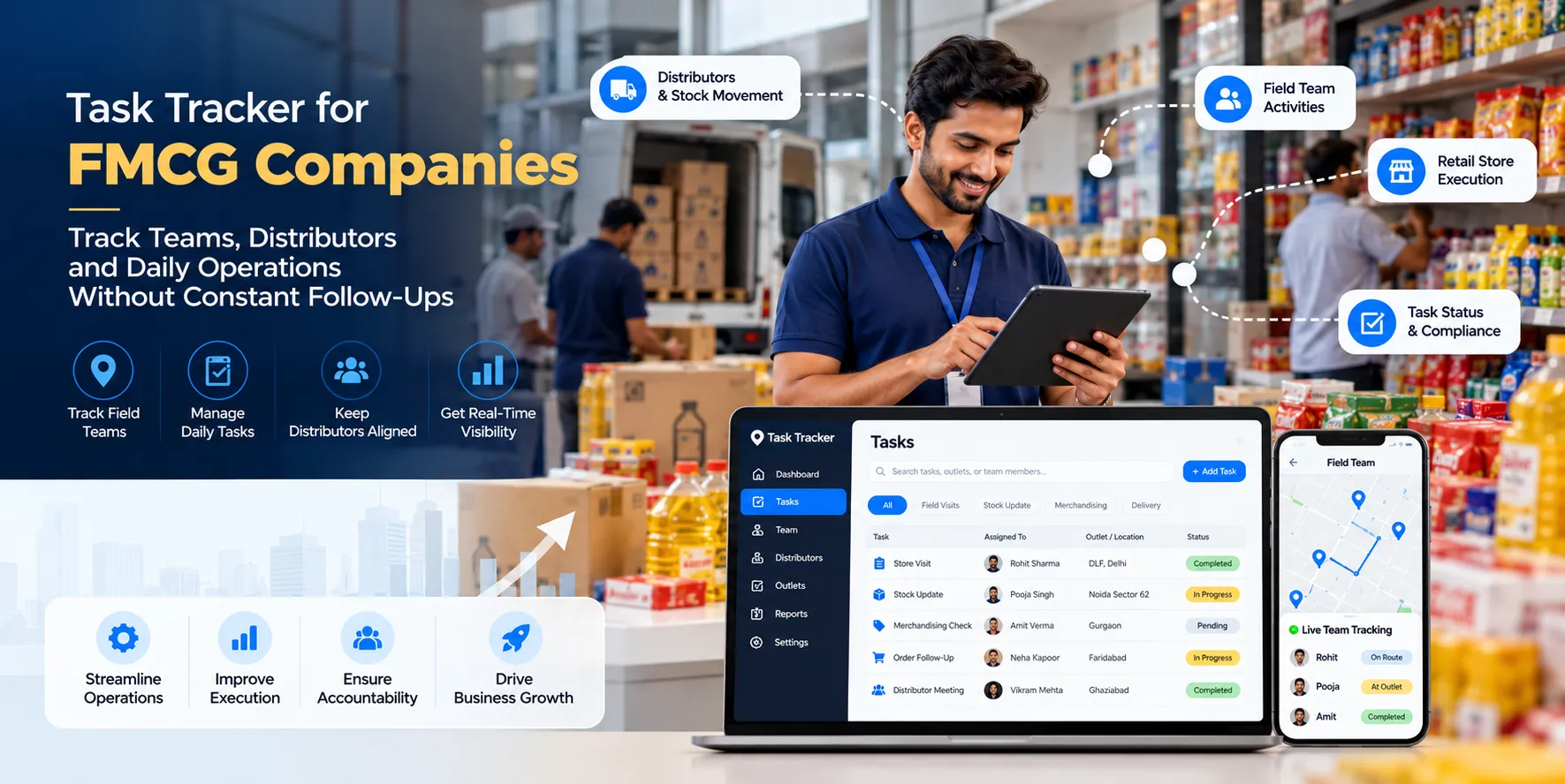 Task Tracker for FMCG Companies: Manage Field Teams, Retail Visits, Daily Operations