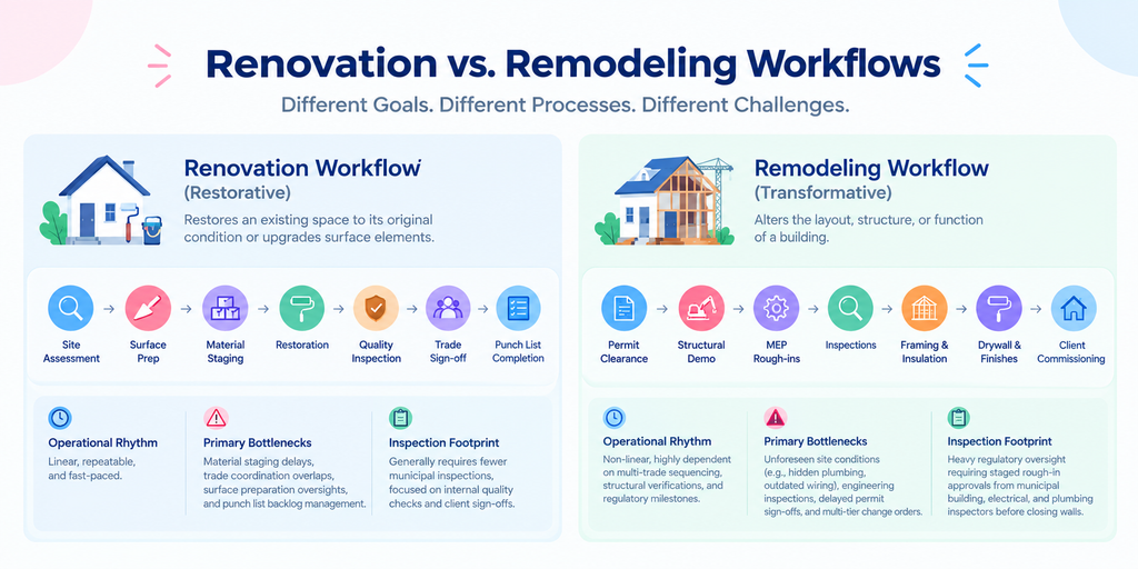 Renovation vs Remodeling Workflows